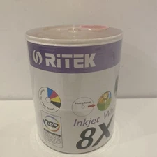 100 x Ritek 4.7GB DVD-R 8X - Full Hub White Inkjet Printable Bonus 2.4X DVD+R J8