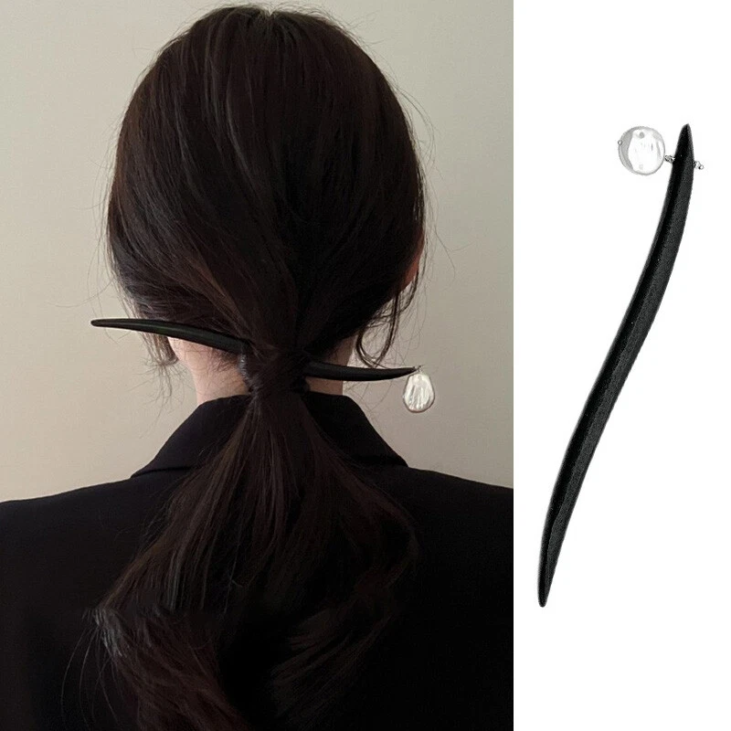 Garfo de cabelo estilo chinês vintage madeira pérola borla palitos grampo de cabelo cabeceira⊙⇗ - Imagem 4 de 4