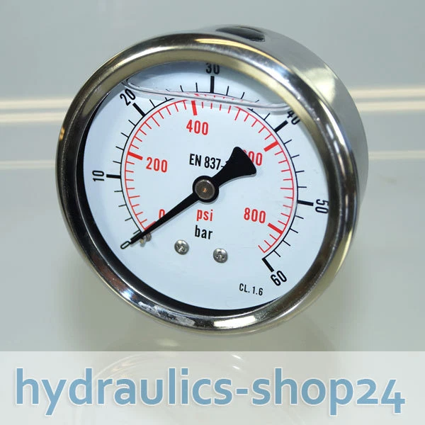 MARKENLOS Manometer NG 63 Glyzerin gefüllt, 0-60 bar, Hydraulik, Glycerin, G1/4, hinten