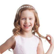 Silver Flower Girl Headpiece Rhinestone Headband Flower Girl Hair Accessory