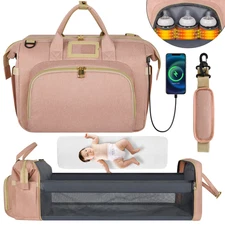 Diaper Bag Tote, Multifunctional Baby Changing Bag with Insulated Milk Bottle Po