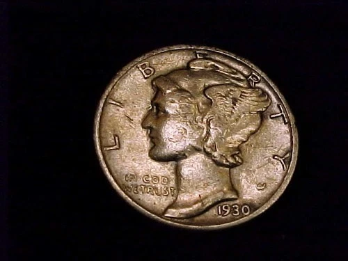 1930-S  Mercury Dime,  a Fine Grade coin.