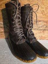 Vintage LL Bean Tall 12" Lace Up Maine Leather Duck Boots Brown USA Made Men 10M