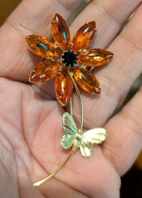 Vintage Orange flower brooch pin new listing