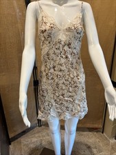 Ivory Brown Floral Lace Satin Slip 23" Shoulder to Hem