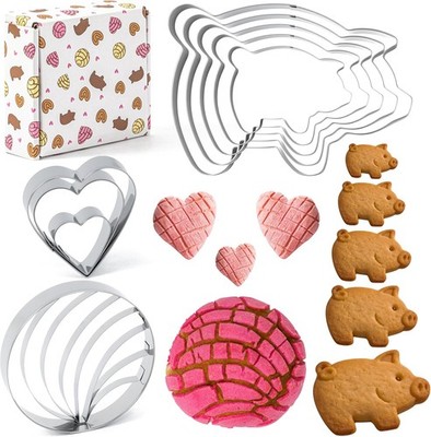 Mexican Cookie Cutter Set - Concha Bread Mold with 5 Sizes Pig Cookie Cutter