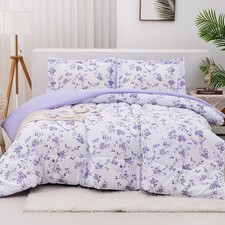 Floral Queen Size Comforter Sets Lightweight Purple Lavender Botanical Printed