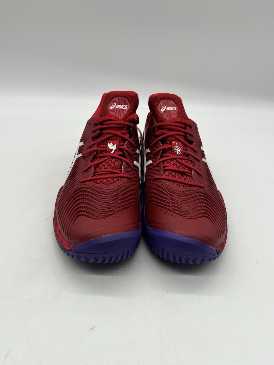 Asics Court FF Novak Men 10 Cranberry Red White Synthetic Tennis