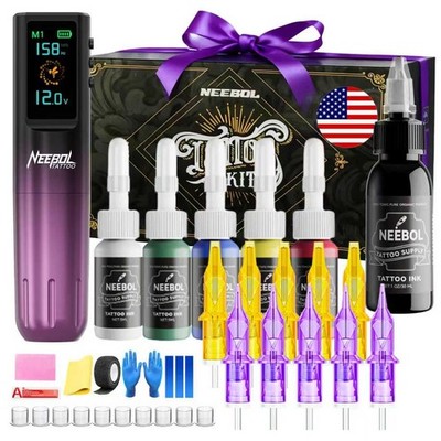 Neebol Cordless Tattoo Pen Complete Kit: Machine, Battery, Needles, Ink, ETC.