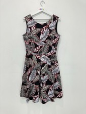 David Lawrence Fit & Flare Dress Women 10 Black Leave Print Knee Length Lined