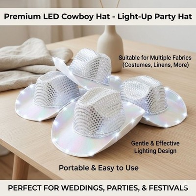 20 LED Light Up Cowboy Hats with Heart Star Glasses Costume Set LED Cowboy Hats Bulk Light Up Cowgirl Party Hats Heart  main image 4