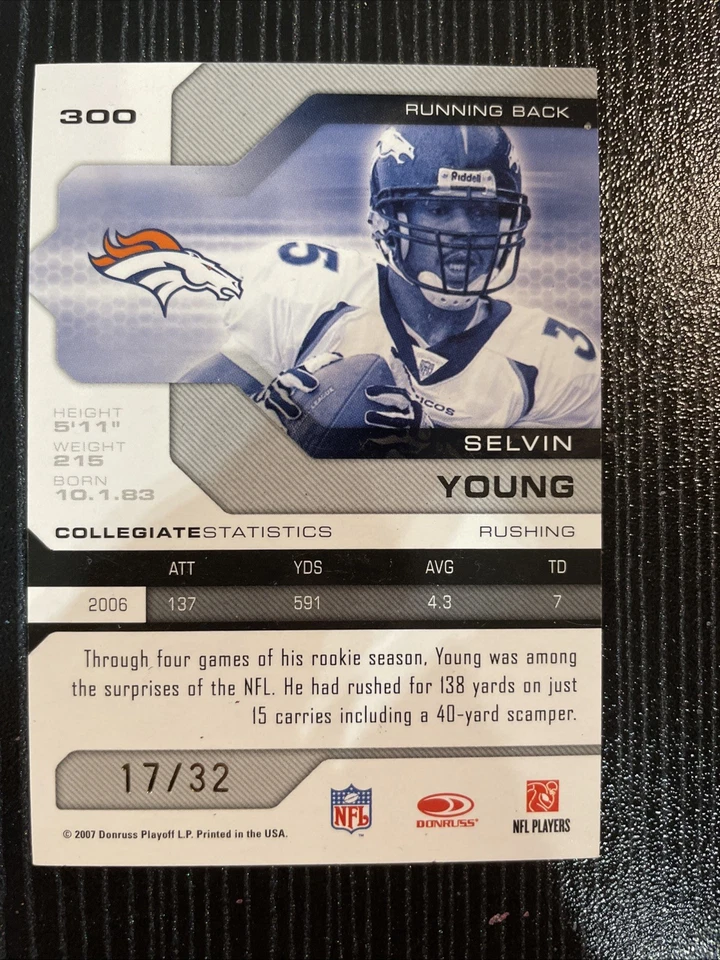 2007 Leaf Limited Rookie Spotlight Silver /20 Selvin Young #300 Rookie RC - Image 2 of 3