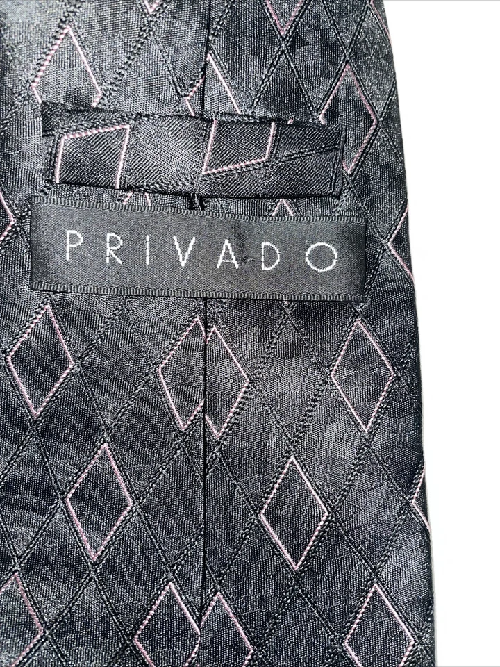 Corbata de vestir Privado para hombre talla 58” 3,75” motivo de diamante negro formal de negocios Foto 2 de 4