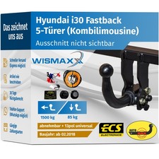 AHK horizontal abnehmbar für Hyundai i30 Fastback ab 18 +13polig E-Satz ABE