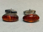 NATURAL ANTIQUE COGNACK BALTIC AMBER CUFFLINKS  SILVER 925