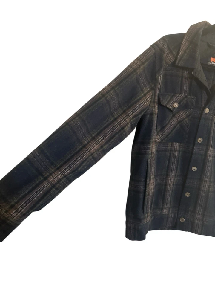 HOLDEN Mens Large Shirt Jacket Wool Button Up Shacket Black Brown Plaid #5779 - Image 2 of 4