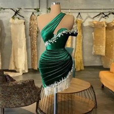Mini Short Emerald Green Prom Dresses Crystals Beaded OneShoulder Cocktail Dress