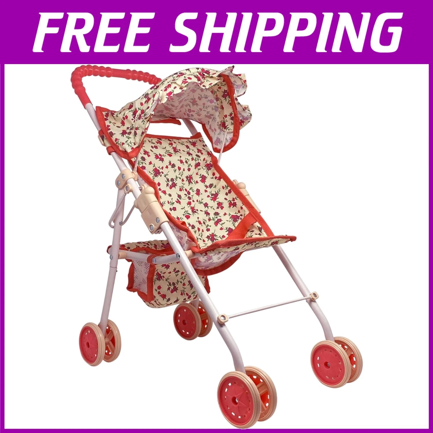 Floral Print Baby Doll Stroller for Girls 3+