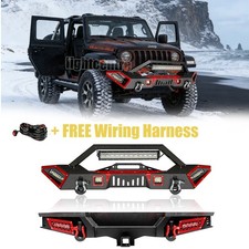 Steel Frontrear Bumper Wwinch Plate Led Lights For Jeep Wrangler Jl 2018-2023