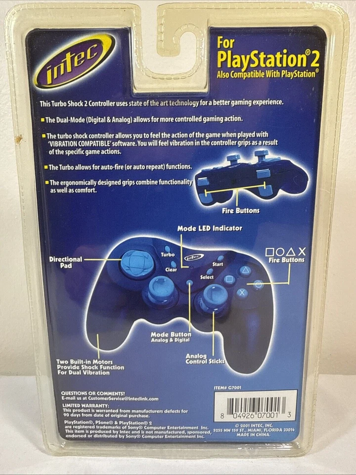 Intec / PS2-7001-B / Sony Play Station 2 Wired Controller / New & Sealed - Image 2 of 3