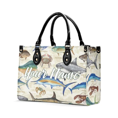 Personalized Fish Luxury Women PU Leather Handbag, Gift For Her