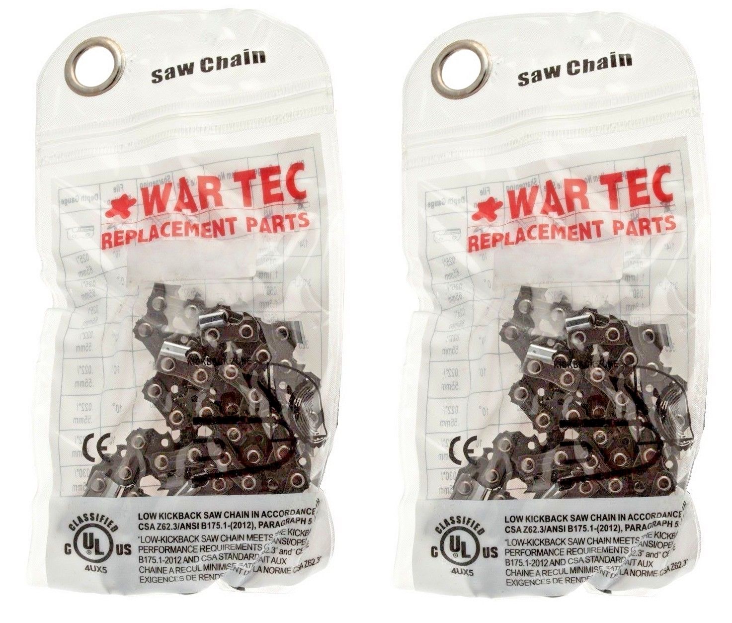 WAR TEC 16"" Chainsaw Saw Chain Pack Of 2 Fits McCULLOCH CS400T
