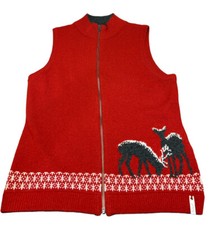 Woolrich Red Lambswool Vest; Full Zip; Grazing Deer Women's S/P EUC