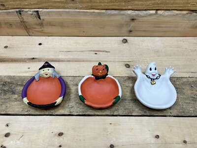 Set of 3 Halloween Pumpkin, Ghost, Witch Mini Dish Bowls Preowned