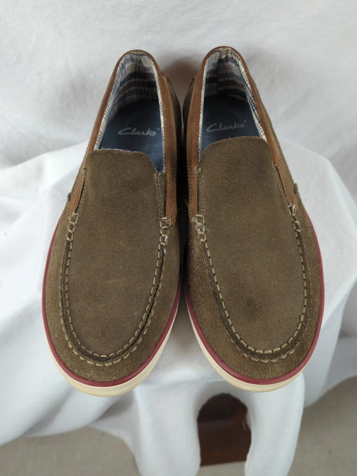Scarpe Clarks mocassini uomo casual slip on finta punta taglia US 10M scamosciati marrone