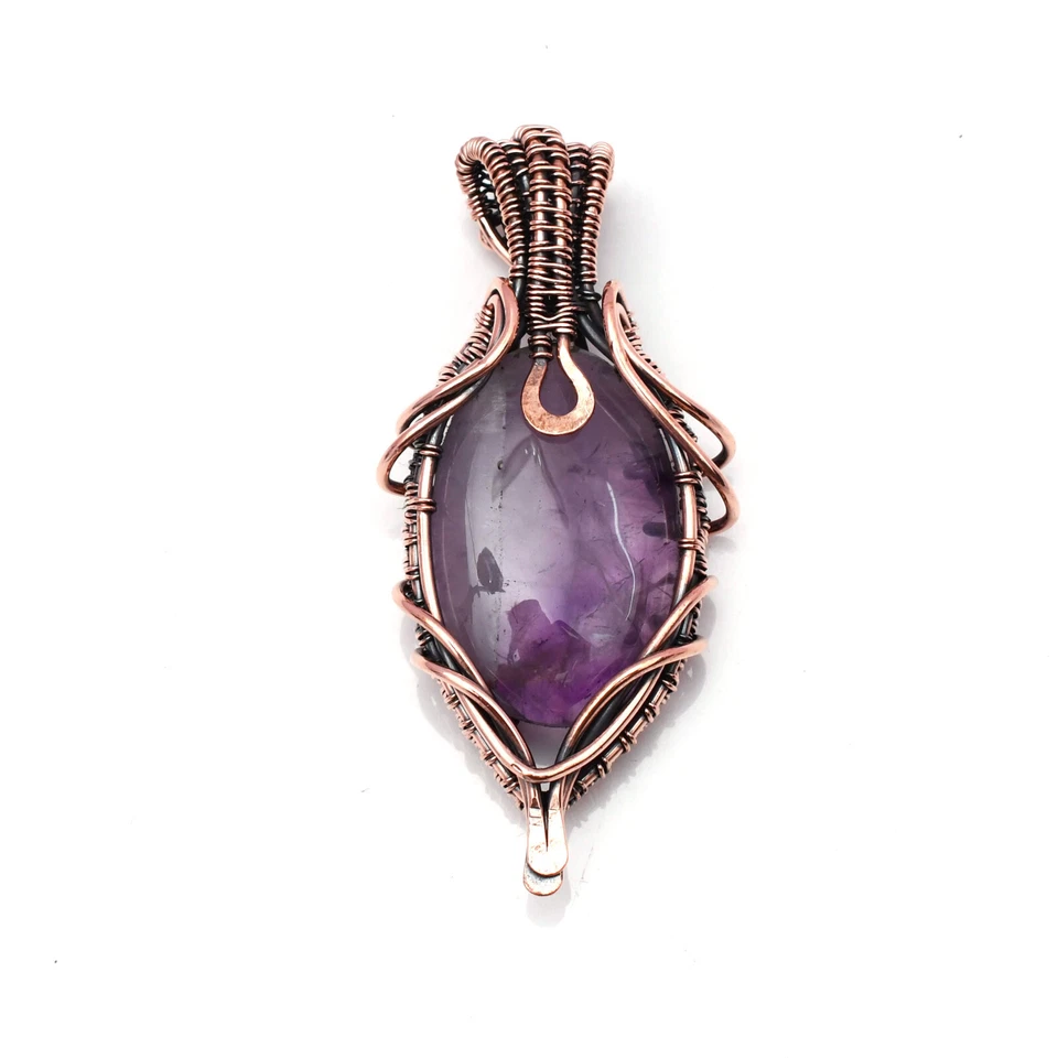 Подвеска в виде аметиста из медной проволоки с драгоценными камнями ювелирная подвеска ручной работы 2,15 дюйма - Изображение 2 из 4