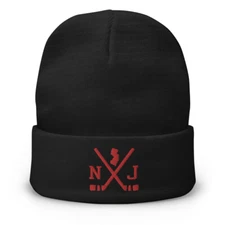 New Jersey Hockey Sticks Retro NJ Devil Winter Beanie Cap Hat