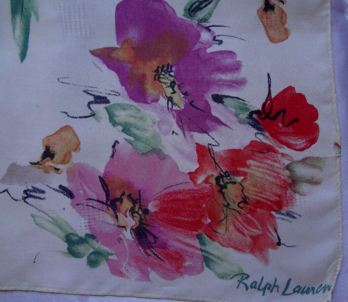 Vintage Ralph Lauren Cream Floral Silk Scarf with Multicolor Blooms Ralph Lauren Silk Scarf Floral - Etsy main image 3