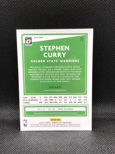 2020-21 Optic Basketball Stephen Curry Purple Prizm Parallel Warriors #17