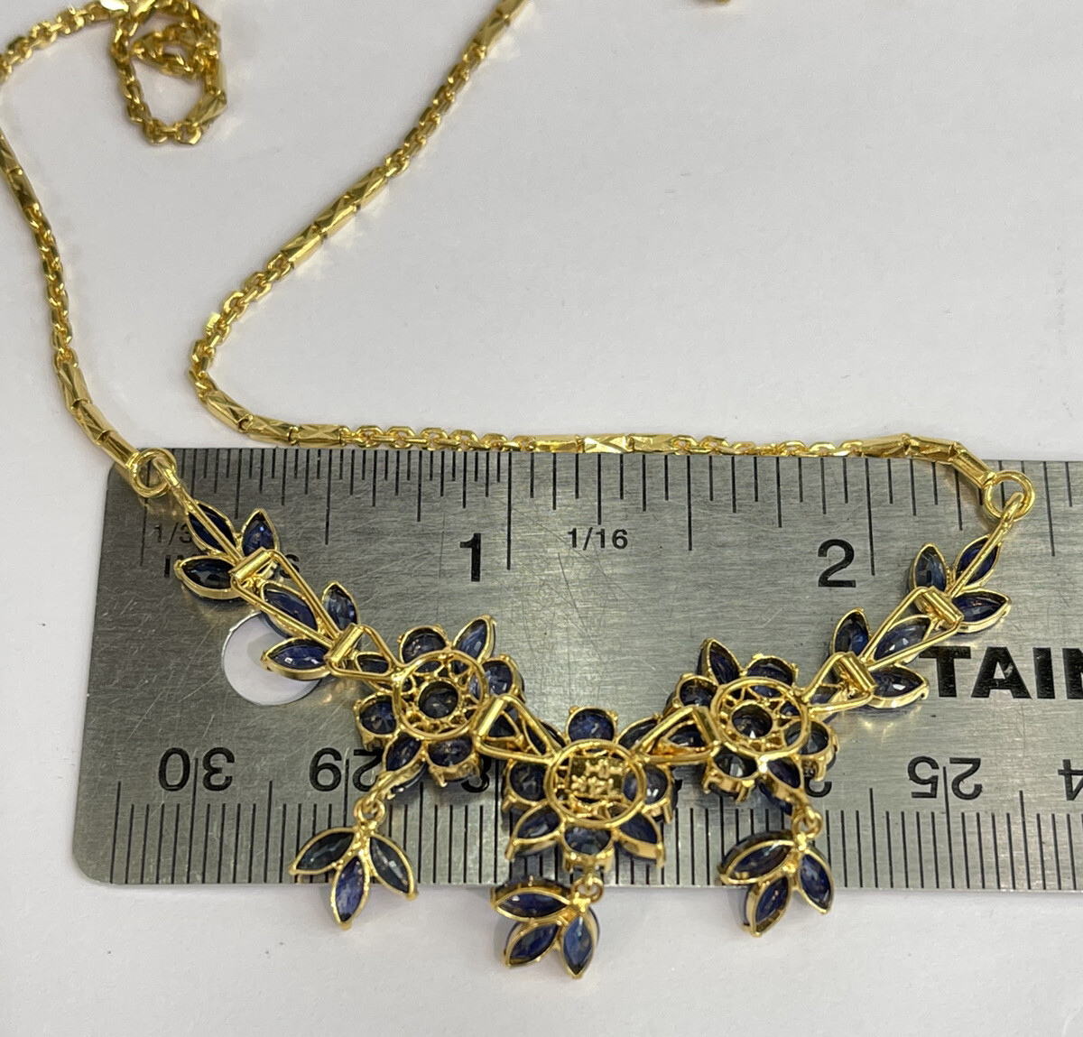 14k Solid Gold Flower Cluster Pendant Necklace/ Chain, Natural Sapphire 9.79 Gr eBay