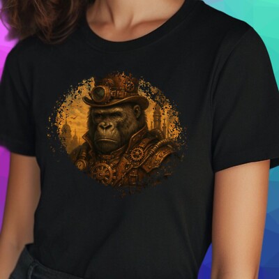 Women's Gorilla Steanpunk Motif Cotton T-Shirt Size S to 3XL