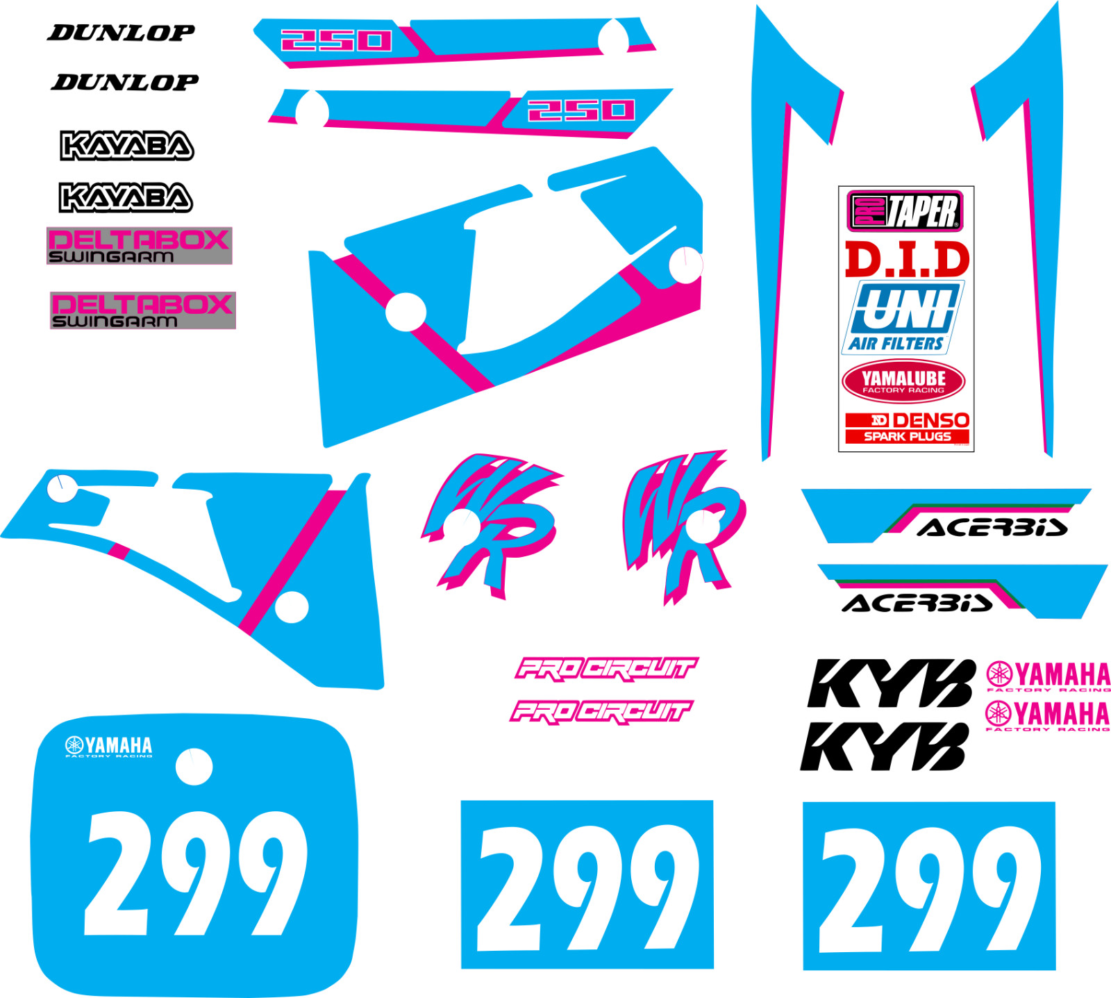 Rénover des plastiques rayés de Yamaha WR 250 1991 avec ce kit déco adhésif MX Racing complet