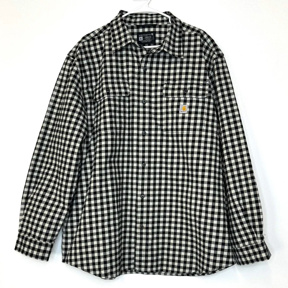Carhartt Men's XL Loose Fit Plaid Flannel Shirt Pre-Owned Black/White Gingham
