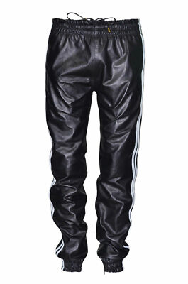 Men's Jogging Trousers Black White Stripes Leather Sweat Men's Jogging Trousers Black White Stripes Leather Sweat