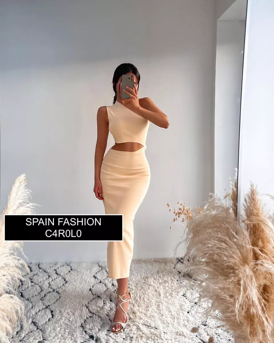 ZARA NEW WOMAN MIDI ASYMMETRIC KNIT DRESS BUTTER ALL SIZES REF