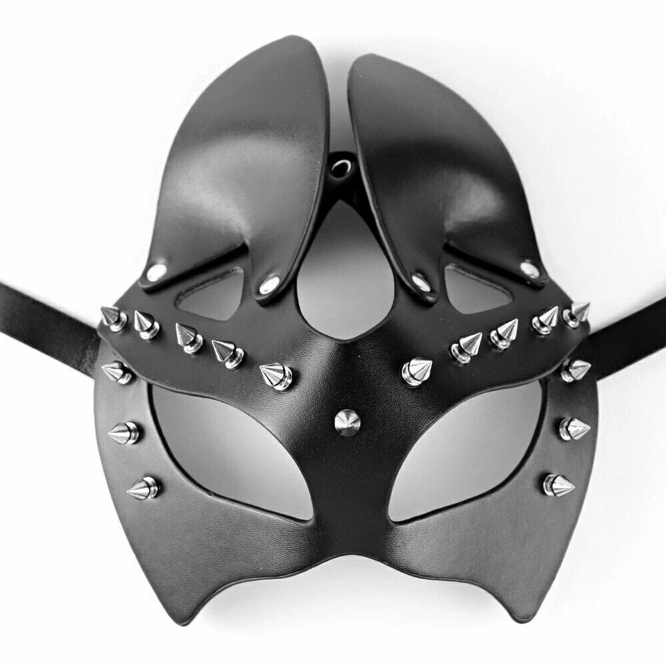 Leather Punk Halloween Riveted Cosplay Half Mask Sexy Cat Eye Mask Party Props - Image 3 of 4