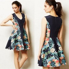 ANTHROPOLOGIE NWT Garden Tightrope Dress Floral Navy Fit & Flare Sz XS $198