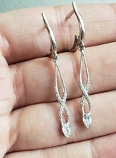 925 Sterling Silver White Clear CZ Twisted Pave Dangle Drop Earrings