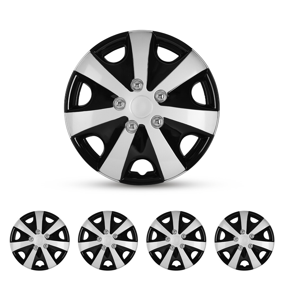 4PCS 16-Inch Universal Snap-On ABS Hubcaps for SUV & Truck in Silver Black