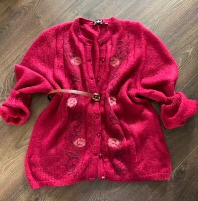 VINTAGE DANIELA SWEATER CARDIGAN SUPER KID MOHAIR FUCHSIA GEMS BUTTONS 