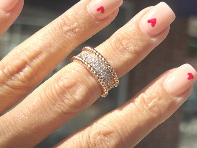 Van Cleef Arpels 18K Rose Gold Perlee' Row Diamond Ring