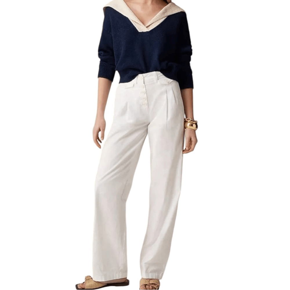J Crew Pleated Button Chino Pants Womens Size Tall 2 White J Crew Pleated Button Chino Pants Womens Size Tall 2 White