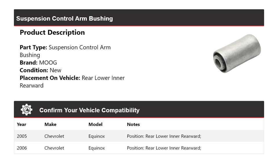 For 2005-2006 Chevrolet Equinox Suspension Control Arm Bushing MOOG - Image 2 of 3