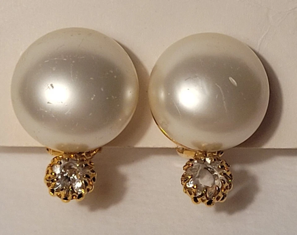 Boucles d'Oreilles CHANEL PARIS Vintage – Clips Perles & Cristaux #B# K3 - Photo 1/4