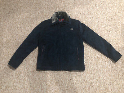 Emporio & Co Mens Suede Coat Waist Length Full Zip Pockets Navy Blue Sz M