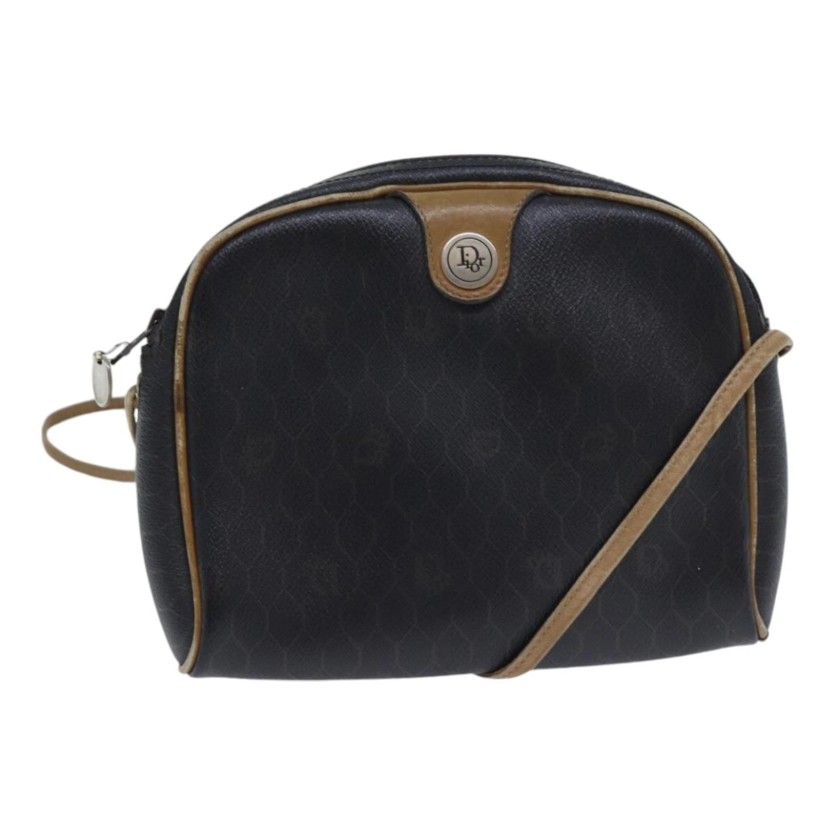Sac bandoulière Christian Dior toile nid d'abeille PVC cuir noir authentique 90814